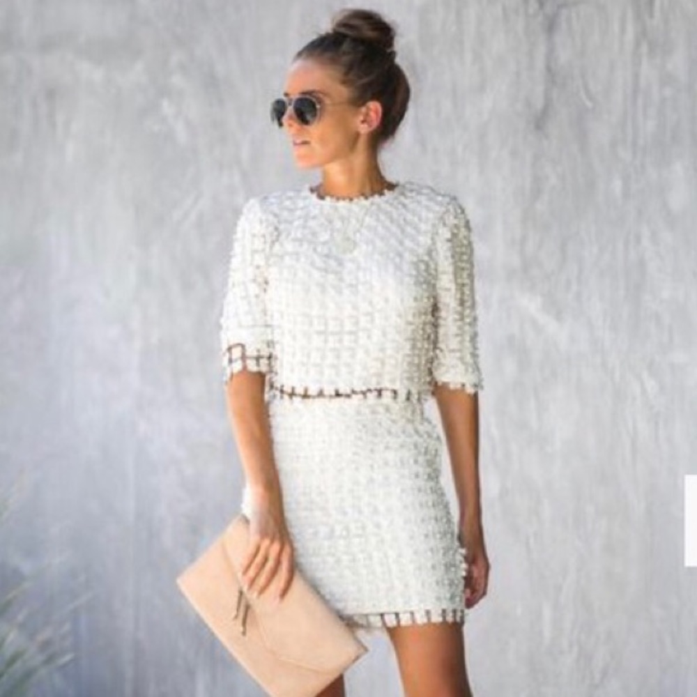 COPY - HAUTE COUTURE PEARL OVERLAY TOP & SKIRT SET